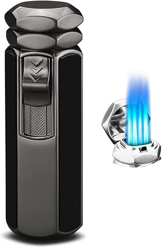 Encendedor de antorcha, encendedor de butano, resistente al viento, recargable, cuatro encendedores de llamas, gran idea de regalo para hombres y