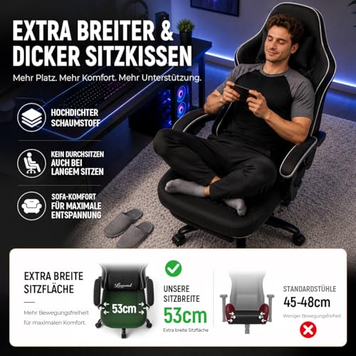 Shadcoler Gaming Stuhl Gamer Sessel - Tech-Stoff, hochdichter Schaum, Taschenfederung, ergonomische Unterstützung, 150 kg… – Ansicht 4