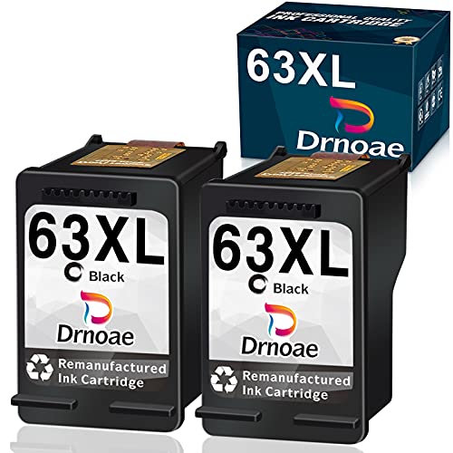 Drnoae Remanufactured Ink Cartridge Replacement for HP 63 63XL for HP Officejet 3830 4650 5255 3831 3832 Envy 4520 4512 4516 Deskjet 1112 3630 3634 3639 3632 2132 Ink Printer (2 Black)