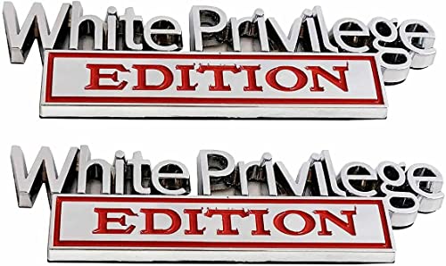 Image of CDD 2 Pack White Privilege Edition Emblems Car Badge Replacement for F-150 F250 F350 Silverado 1500 2500 3500 (Chrome /Red) White Red Lei-WhitePrivilege Lei-WhitePrivilege