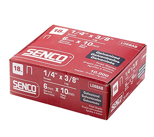Image of Senco L06BAB 18 Gauge,1 /4-inch Crown Finish Staples, 3 /8-inch Length, Galvanized Staples (10,000 per Box)