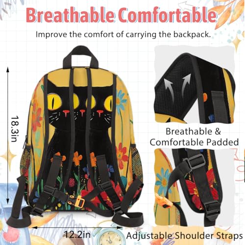 TropicalLife Boho Flower Cat Backpack with Lunch Box Set, Back Pack and Lunch Bag Boho Flower Cat Waterproof Casual Daypack Bag for Work Travel4