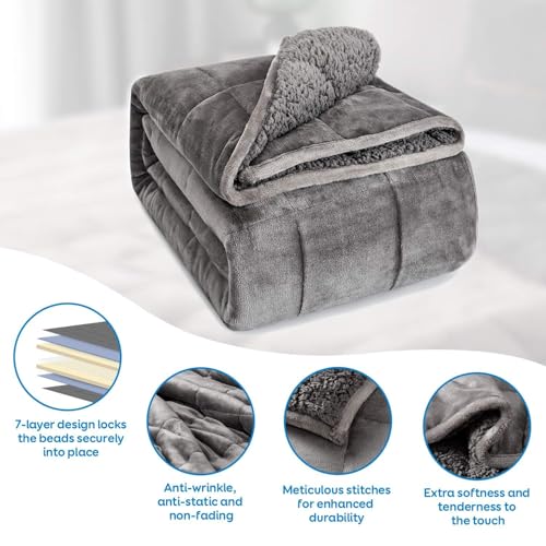 Image of Cottonblue Weighted Blanket 20 lbs 80x87 Inches for Queen King Size Bed, Ultra Soft Sherpa Fleece Weighted Throw Blankets for Relax and Sleep, Cozy Breathable Winter Heavy Bed Blanket, Grey