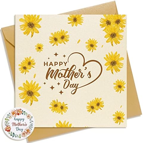 Mothers Day Card for Mum Floral Design Mothers Day Card with Matching Envelope and Happy Mother’s Day Sticker from Daughter Son Mothers Day Gifts (Yellow) Cover