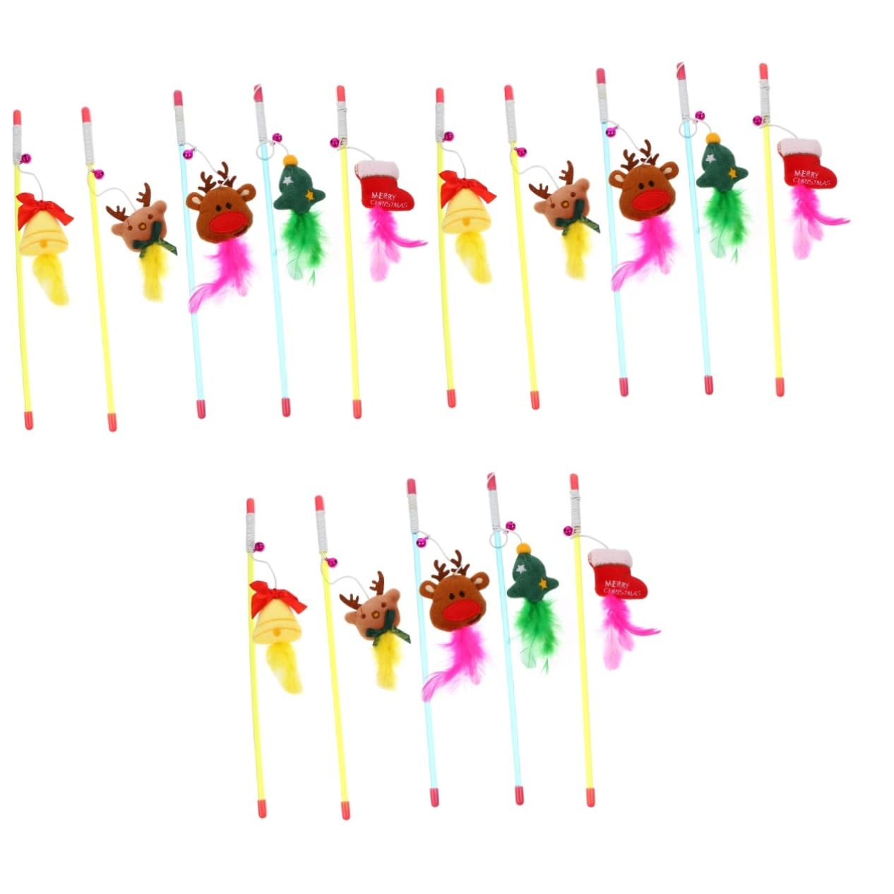 Happyyami 15pezzi Giocattolo Interattivo per Gatti con Piume e Campanelli di Stick per Gatti per Gioco e La Curiosità Durante Natale