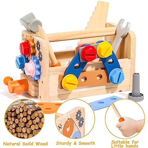 Tonze Kids Tool Set With Apron, Wooden Toddler Tool Bench Montessori Toys For 2 3 4 Year Old 39 Pcs Educational Stem Construction Toys For Ages 2-4 Pretend Play Toddler Tool Birthday Gift For Boy Girl thumb #7