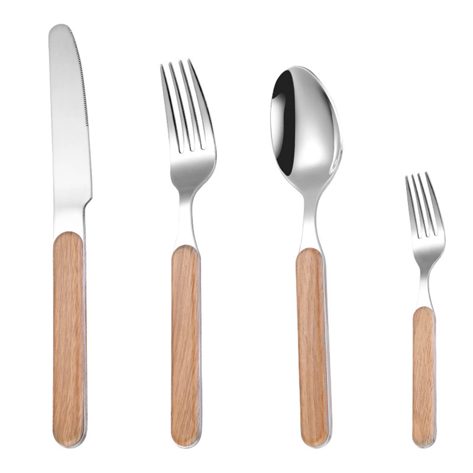 set di posate, Posate Da Cucina 1 A 4 Pezzi Con Eleganti Manici In Legno, Include Coltello, Forchetta E Cucchiaio
