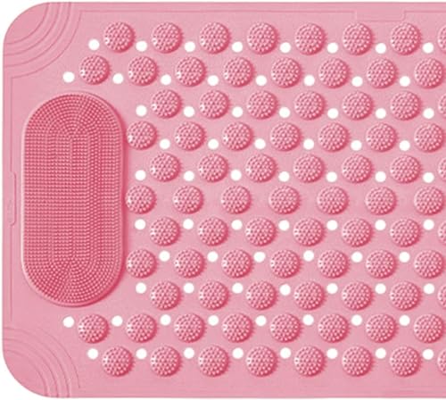 Image of VHKD PVC Bathroom Door Bath mat Anti Slip Skid with Foot Scrubber for Room Shower Suction Cups Drain Holes Silicone Floor mat Rectangle (Pink)