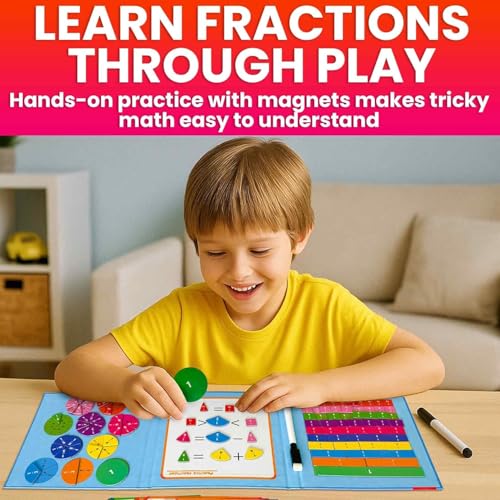 Image of QUOKKA Magnetic Fractions Learning Set for Kids Ages 6-12 - Hands-On Math Games for Homeschooling, Classrooms & Travel - 110 Magnets, 12 Task Pages, Marker - Montessori Educational Toy Puzzles