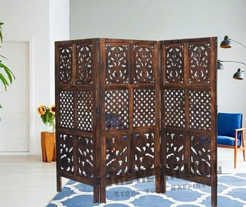 Image of THEHEARTWILL Wooden partition for Living Room /Partition wall Divider for Living Room /Room Partitions and dividers forPooja Room, Mandir, Office, Kitchen, Hall. (4 Feet) (3 Panels)