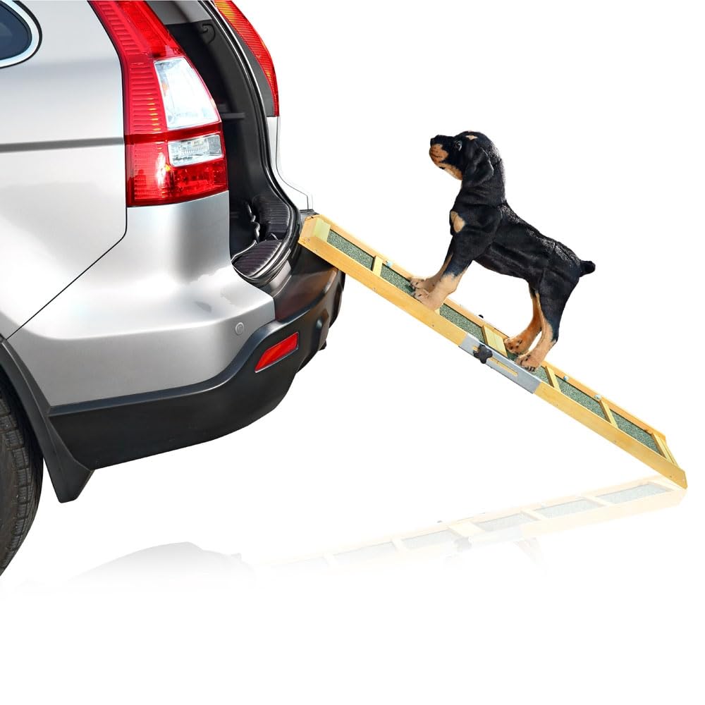 Mucola Hunderampe Autorampe klappbar Einstiegshilfe für Hunde – Tragbare Haustierrampe 155x40cm bis 90kg belastbar | rutschfeste Oberfläche, leicht zusammenklappbar für Auto SUV Kofferraum