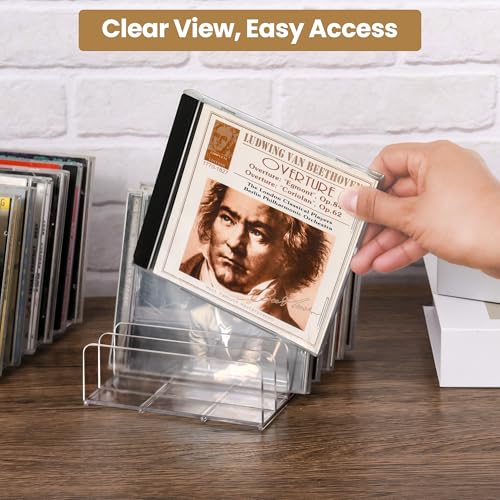 image for CELSOL Clear Acrylic CD Holder 2 Pack - CD Storage Rack DVD Organizer 