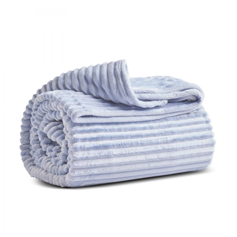 Karaca Ruby Stripe Wellsoft Blanket - 200x220cm, Versatile Soft Warm Blanket Fluffy Throws for Sofa Double, Blue - Image 2
