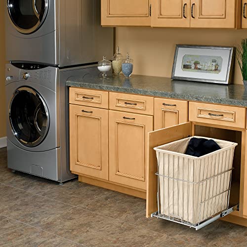 Rev-A-Shelf Pullout 20 Inch Deep Cabinet Floor Steel Mounted Clothes Laundry Hamper with Full Extension Slides, Chrome, HRV-1520 S CR