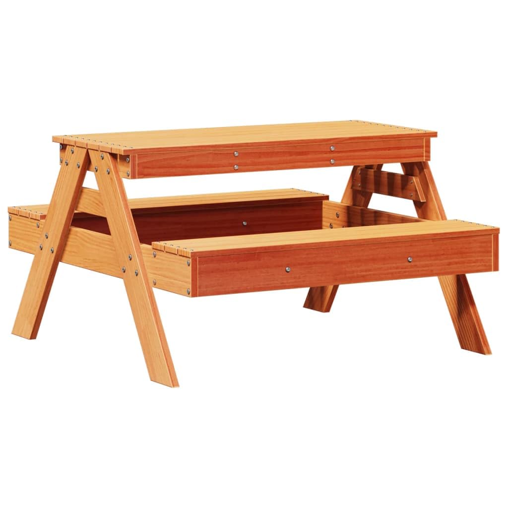 Tavolo da picnic per esterni, tavolo da picnic per bambini marrone cera 88 x 97 x 52 cm in legno massello di pino