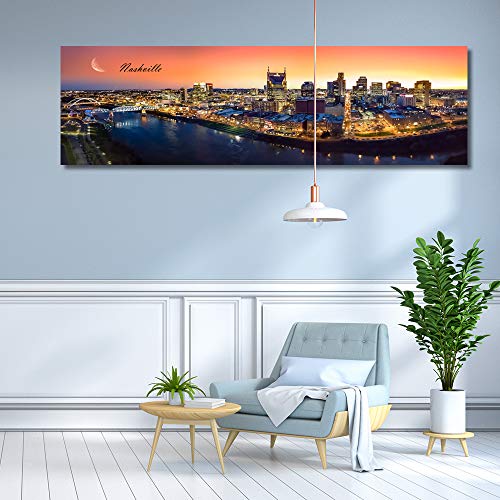 Nashville Skyline Wall Art for Living Room Cityscape Canvas Modern Home Decor Panorama Pictures City Building House Decorations Skyscraper Artwork Night View Posters and Prints 12x46 Inch 1 Panel - Image 4