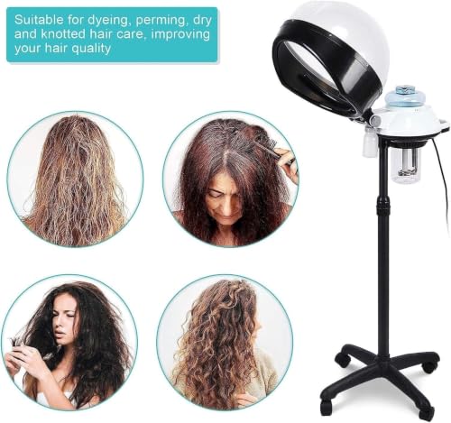 Image of SWEETPEAProfessional Hair Steamer Adjustable Hooded Hair Color Conditioning Steamer Hair Care Treatment with Rolling Stand Base and Time Control for Home Salon Beauty SPA Use BLACK & WHITE-NW-HS