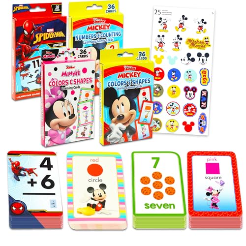 Disney Flash Cards for Toddlers 2-4 - Bundle of 4 Early Learning Decks: Colors, Shapes, Numbers and More Featuring Mickey, Minnie, and Spiderman