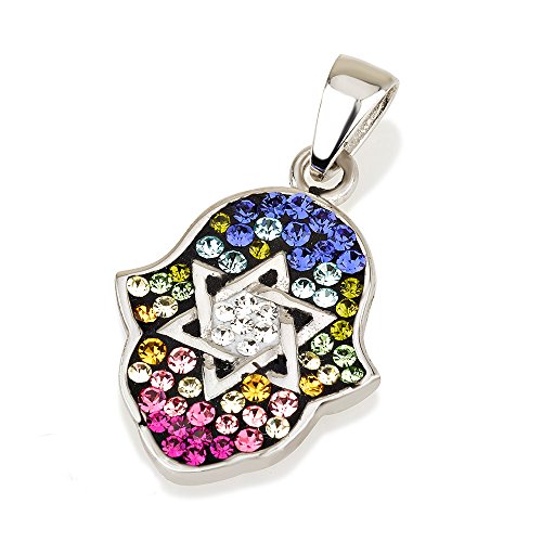 Pendentif Hamsa en argent 925 avec pierres multicolores et chaîne #6