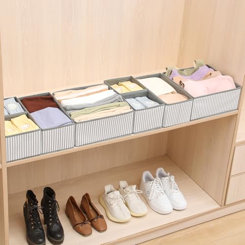 Image of House of Quirk Non-Woven Foldable Cloth Storage Box, Set of 8 Closet Dresser Drawer Organizer Containers for Underwear, Socks, Ties, Scarves with Drawers (Greek Blue), 28x28x13 cm