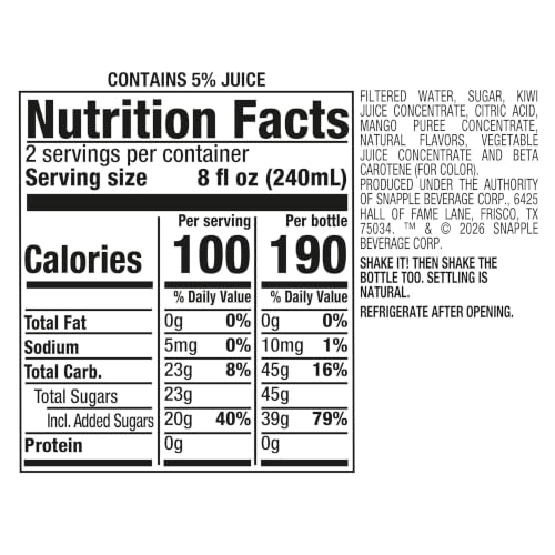 Image of Snapple Mango Madness Flavored Juice Drink, 16 fl oz recycled plastic bottle, Pack of 12