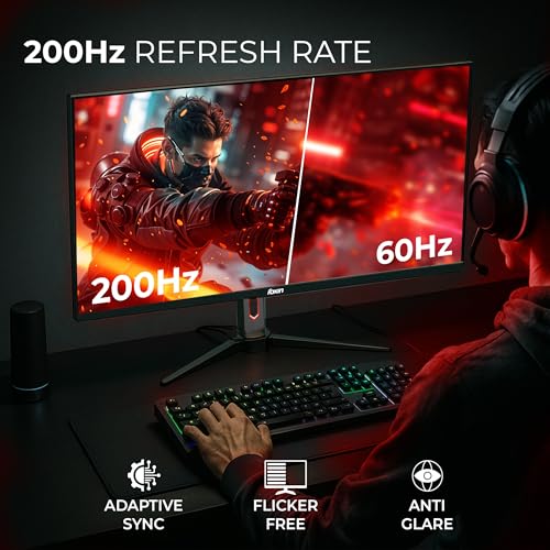Image of Foxin Phantom Pro 27 inch (68.58 cm) 1500R Curved Gaming Monitor, QHD 2560x1440p, 300Nits, 200Hz, 1ms, Adaptive Sync | sRGB | 2 x DP, 2 x HDMI & AUD Ports | RGB Backlight, Built-in Speakers | Black