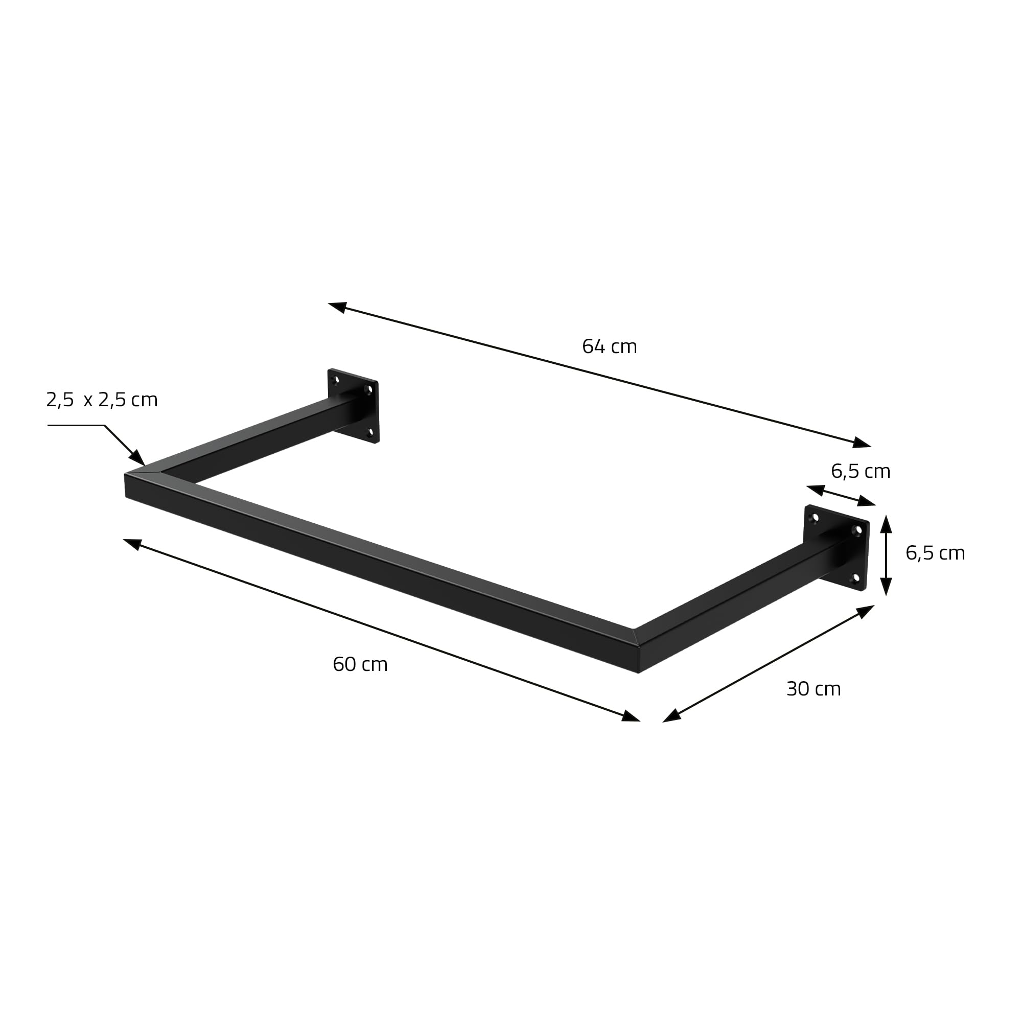 ML-Design Zestaw 3 Prostokątnych Wieszaków na Ścianę, Gł. 30 cm x Szer. 60 cm, Czarny, Wykonany ze Stali, Kształt Litery U, Wieszak Ścienny na Płaszcze, z Materiałem Montażowym