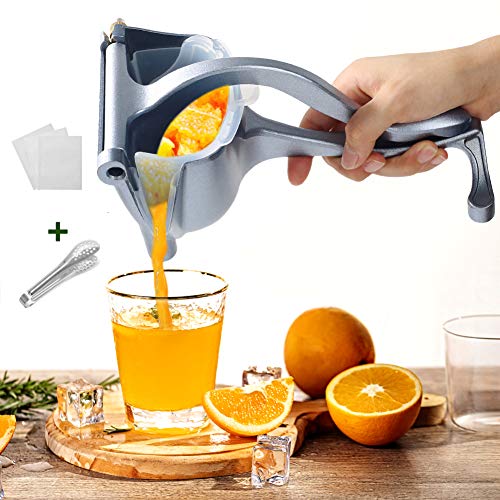 YAUNGEL Newest Manual Metal Fruit Juicer Portable Fruit Press Lemon Squeezer Hand Squeezer Fruit Juicer Citrus Steel Juicer Extractor Tool-20 Filter Bags IncludedGrey blue