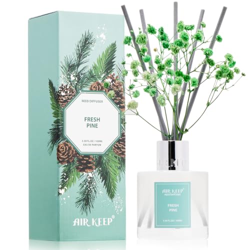 Image of Airkeep Reed Diffuser Set,3.38 fl oz (100 ml) - Fresh Pine Oil Diffusers with 8 Reed Sticks, Home Fragrance Reed Diffuser for Bathroom Shelf Decor