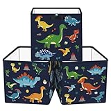 Caja Tela Almacenaje Negro - Con los dinosaurios que más les gustan a los niños: Tiranosaurio, triceratops, velociraptor y pteranodon, buen regalo para familias con niños