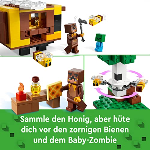 LEGO 21241 Minecraft Das Bienenhäuschen, Ostergeschenk Farm-Spielzeug mit baubarem Haus, Osterdeko Baby-Zombie und Tier… – Bild 5