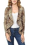 MINEFREE Women's Long Sleeve Classic Draped Open Front Lightweight Blazer Leopard ANIMALTAUPE M