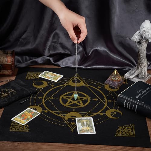 CREATCABIN Hexagram Tarot Cloth Altar Cloth Moon Tarot Deck Pentacle Spiritual Tapestry Sacred Astrology with Tarot Card Bag for Divination Witchcraft Pagan Gift Tarot Lover 19.48x19.48 Inch Black - Image 3