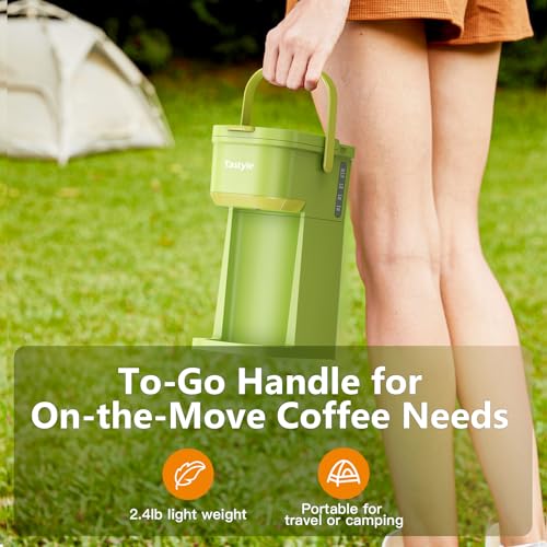 Image of Tastyle Single Serve One Cup Coffee Maker, for K Cups and Grounds, Mini Coffee Maker with Portable Handle, 6 to 12 Oz Brew Size, for Travel, Camping, Office, RV and Dorm, 120V, Lime Green