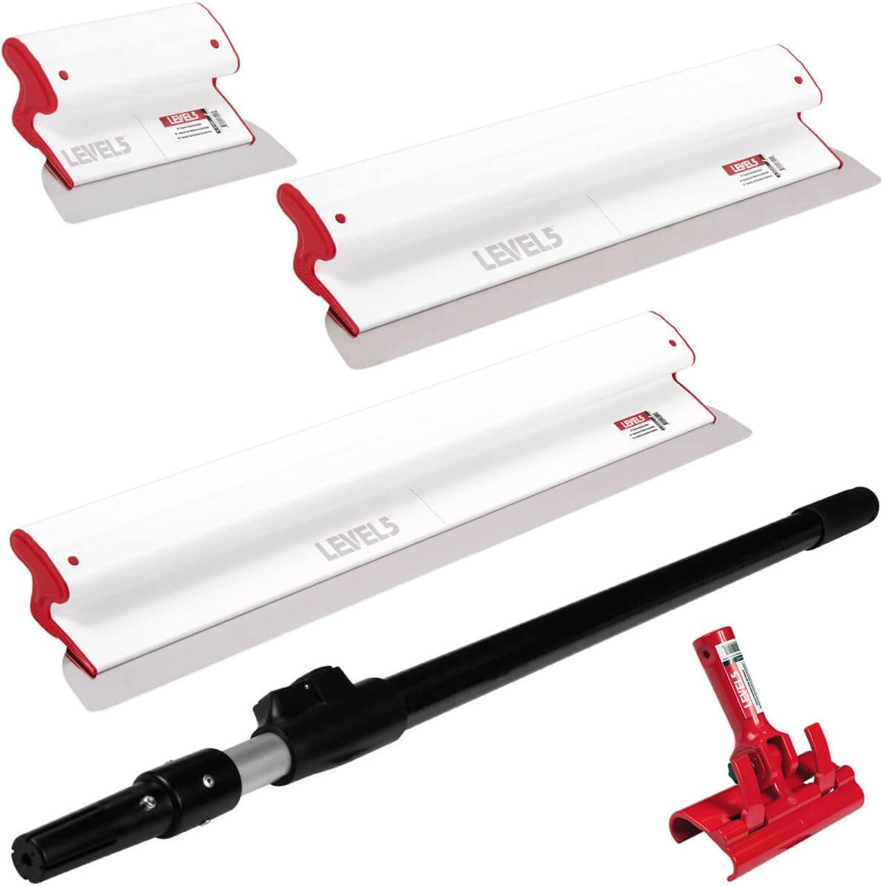 LEVEL5 Drywall Composite Skimming Blade Set | 10, 24 & 32 Inch Skimming Blades, 37-63 Inch Extension Handle | Composite Body & Stainless Steel Blade | For Smoothing Walls and Ceilings | 5-441C