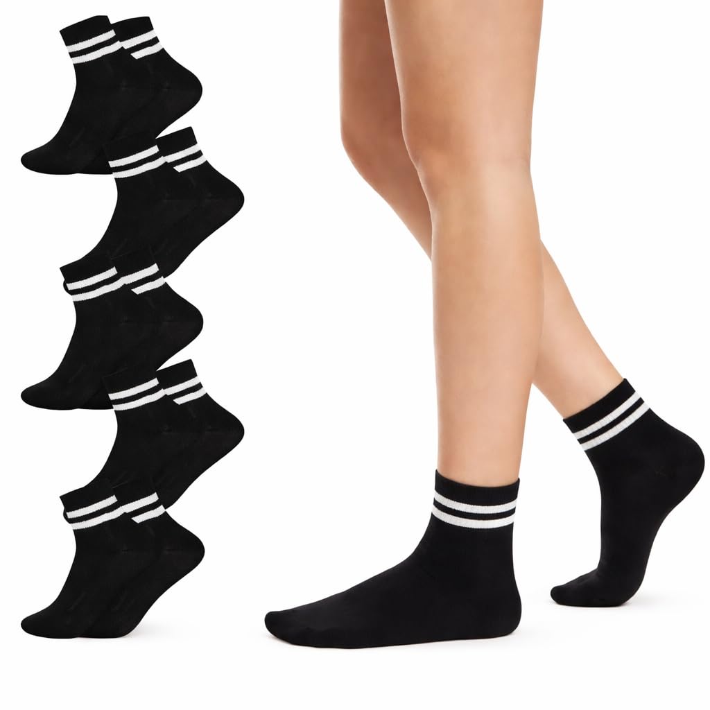 Black Ankle Socks with White Stripes, Casual Sports Style-image-43