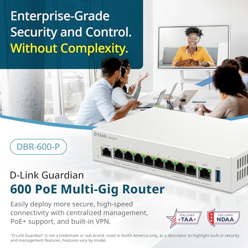 Image of D-Link Guardian 600 PoE Multi-Gig Business Router (DBR-600-P), Premium Router with Multi-WAN Failover, SPI Firewall, 8X 2.5GbE PoE+ LAN, VPN