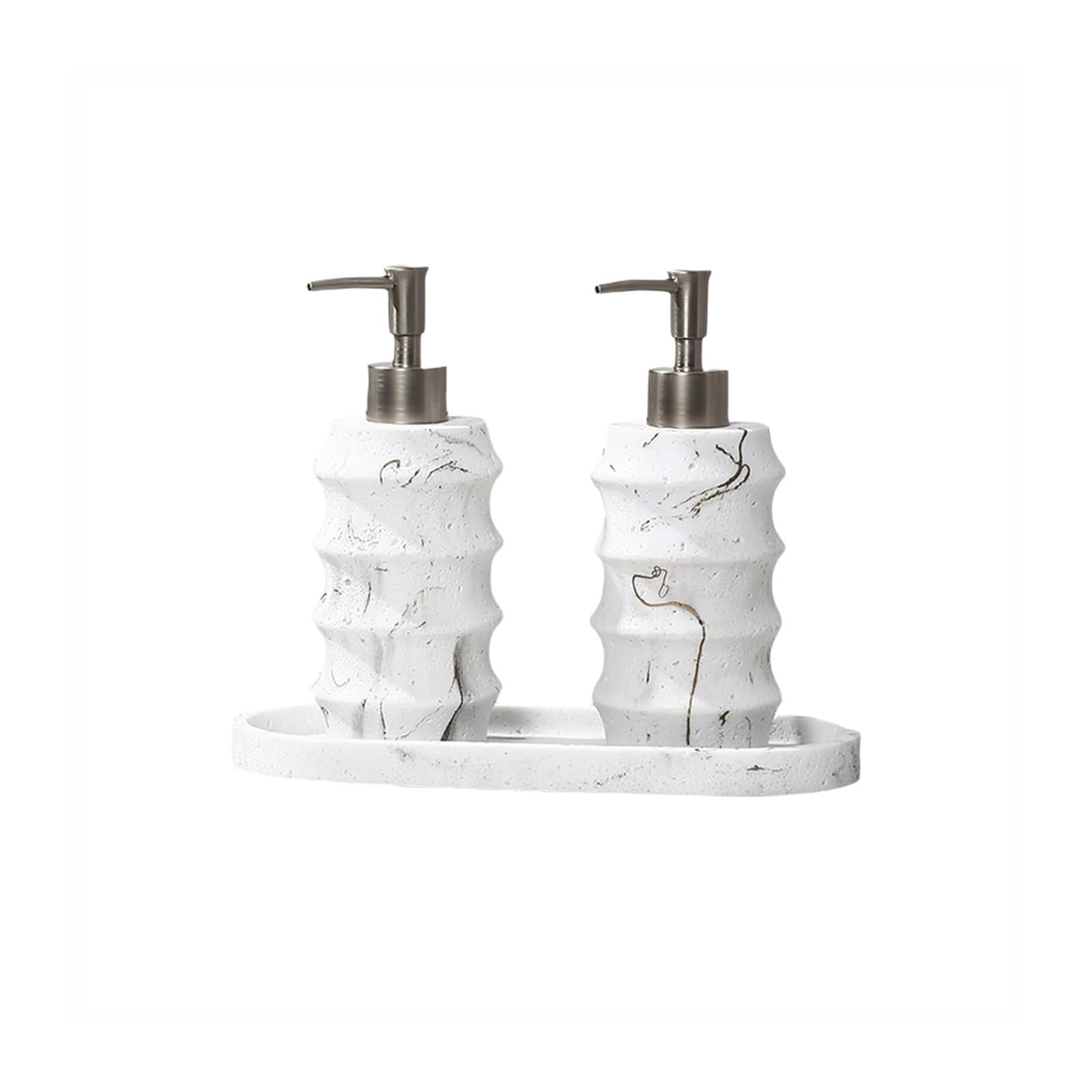 Set di accessori per il bagno Distributore di sapone for piatti da banco in pietra arenaria con pompa argentata Arredamento per gli affittuari(White Set-2)