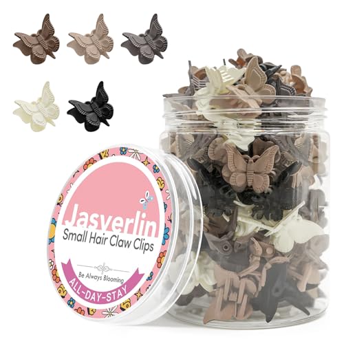 JASVERLIN Matte Butterfly Hair Clips for Girls, 90s Cute Mini Claw Clips for Girls Kids, Small Tiny Y2k Rave Hair Styling Accessories 2000s Festival Outfits 50 Pcs (Neutrals)