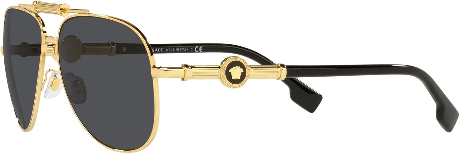 Versace Unisex Sunglasses Gold Frame, Dark Grey Lenses, 59MM - Image 3