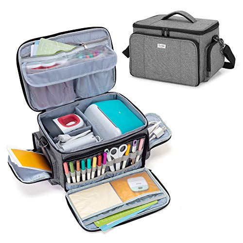 LUXJA Carrying Case Compatible with Cricut Joy and Easy Press Mini Carrying Bag with Supplies Storage Sections Gray