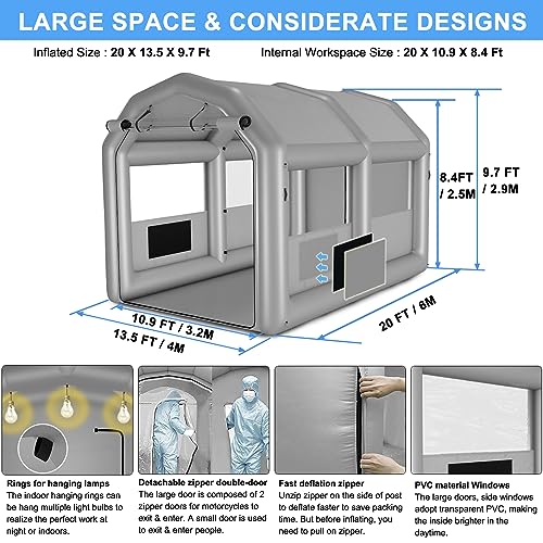GZKYYLEGS Inflatable Paint Booth, 20X13.5X9.7Ft Spray Paint Booth, 1100W High Power Blower with Air Filter System for Car Parking Tent Workstation