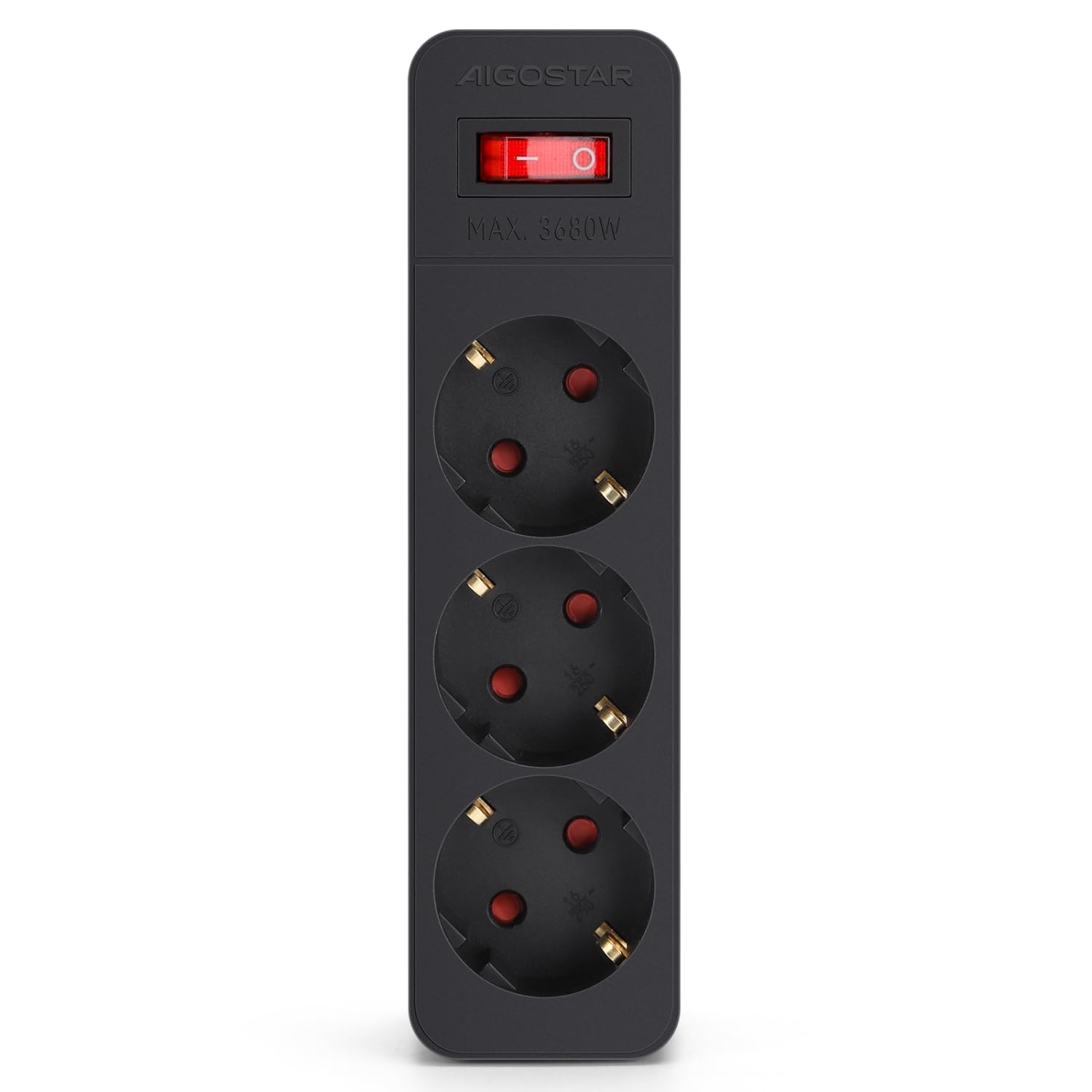 Aigostar Adaptador Enchufes Plano con 3 Tomas y Interruptor,Ladron Enchufes con Protección Infantil,Enchufe de Pared,16A,250V,Negro