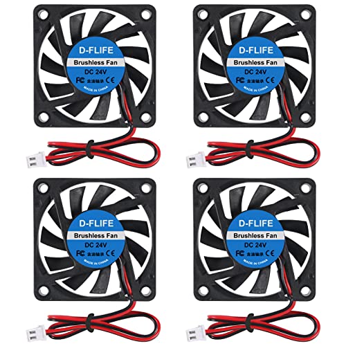 D-FLIFE 4pcs 60mm x 60mm x 10mm 6010 24V Brushless DC Cooling Fan 2pin for DIY 3D Printer Extruder Humidifier (24V)