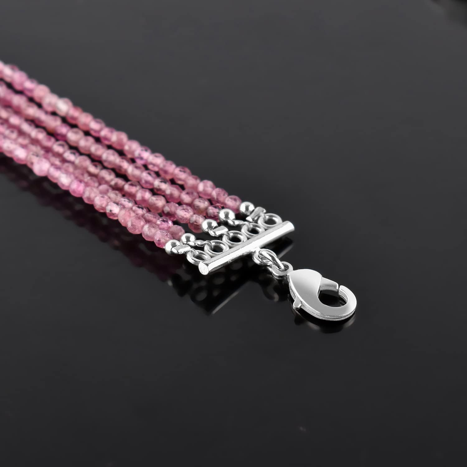 YANARA Gemstone Bracelets For Women Birthstone, Natural Gemstone Layered Micro-Beads, Dainty Handmade Jewelry Chakra Energy Healing Crystals Silver Plated Chain 8 inch Adjustable