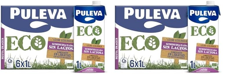 Leche ecológica Puleva ECO Sin Lactosa Semidesnatada brik 1L – Caja 6 litros (Paquete de 2)