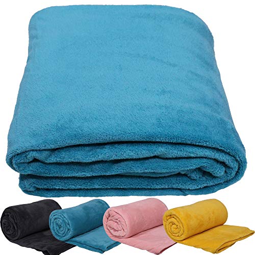 DILUMA Manta Coral Fleece - Manta Suave, Ligera y acogedora - Manta para sofá, Cama, terraza, Talla:150x200 cm, Color:Turquesa