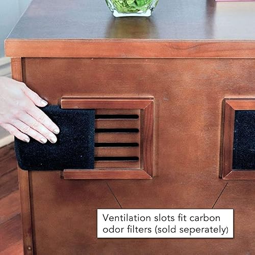 THE REFINED FELINE Cat Litter Box Enclosure Cabinet, Modern, Mahogany Brown, Tulip Feet, Large, Hidden Litter Cat Furniture with Drawer