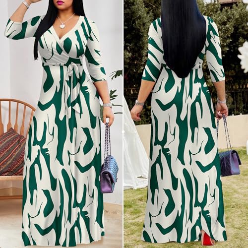 Image of FANDEE Plus Size Maxi Dress for Women Casual Summer Sundress V-Neck 3 /4 Sleeve