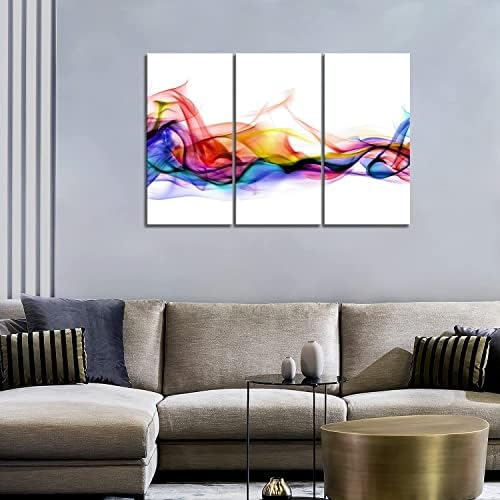 3 Panel Wall Art Fresh Look Color Abstract Smoke Colorful White Background Painting Pictures Print On Canvas Abstract The Picture For Home Modern Decoration Piece Wooden Frame Ready To Hang